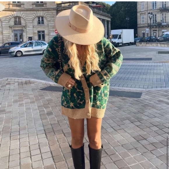 ZARA Courtyard Green Patchwork Green Tan Oversized Cardigan Small - Picture 11 of 15